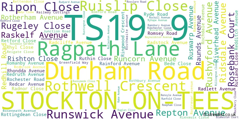 A word cloud for the TS19 9 postcode